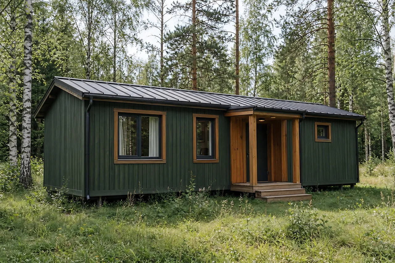 Каркасная бытовка «Лесная смена» 9×3,5 м — внешний вид