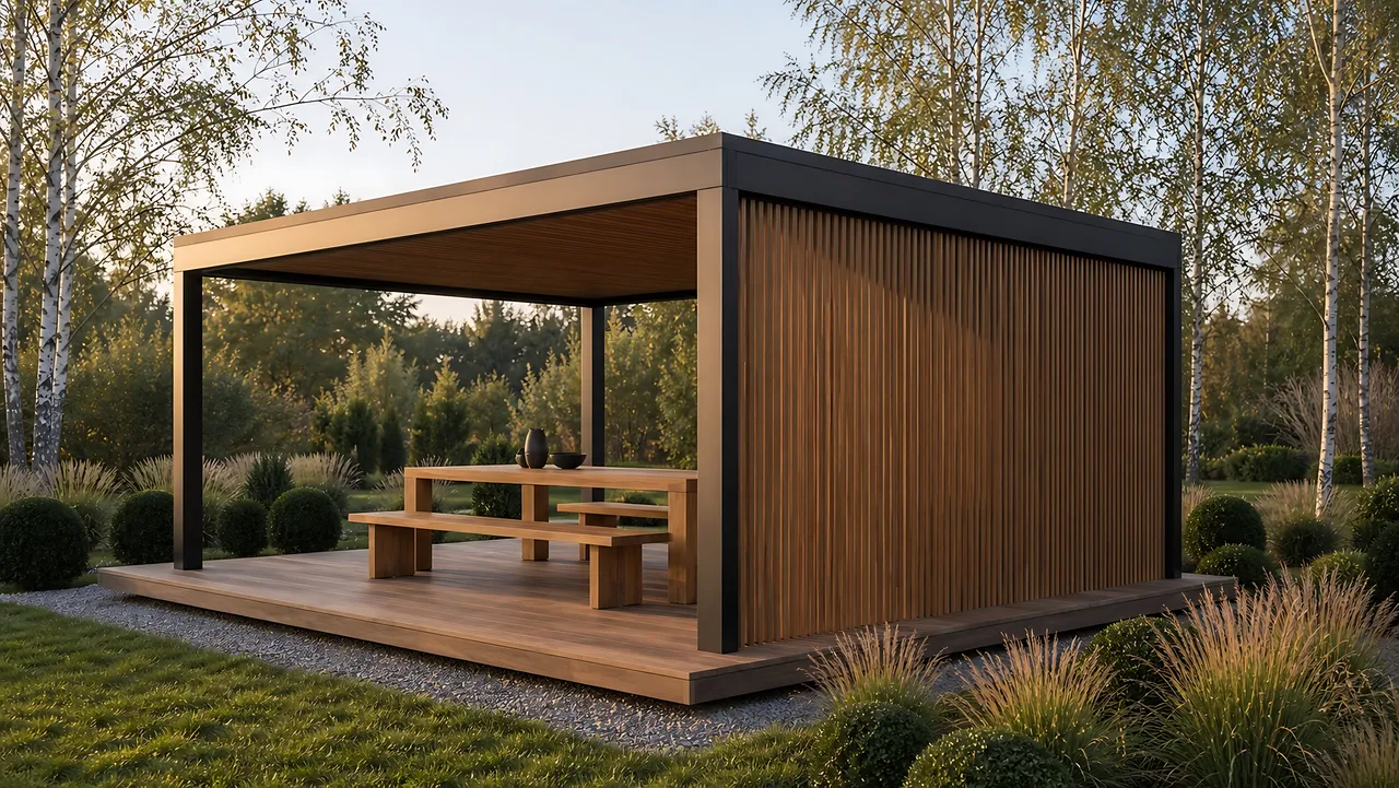 Беседка «Графичная линия» 4×3 м — вид с обратной стороны