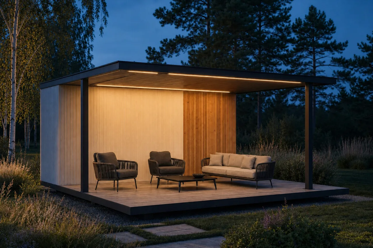 Патио «Графичная гостиная» 4×3 м — характерная деталь проекта