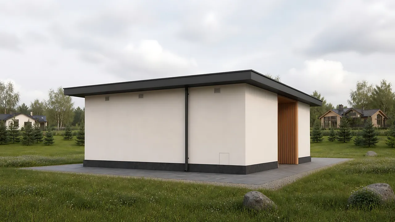 задний фасад и зона обслуживания колодезного проекта «Водный павильон»
