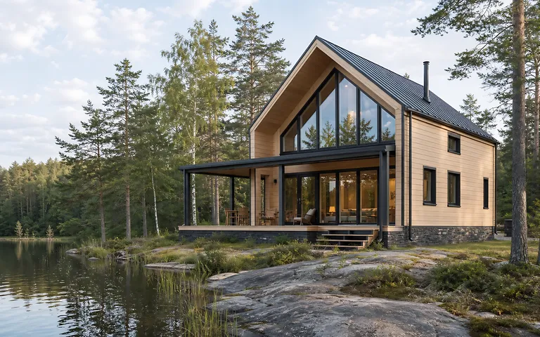 Дом из клеёного бруса «Озёрный свет» 9×8 м