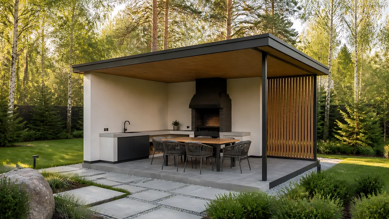 Мангальная зона «Тёплый двор» 3×4 м — внешний вид
