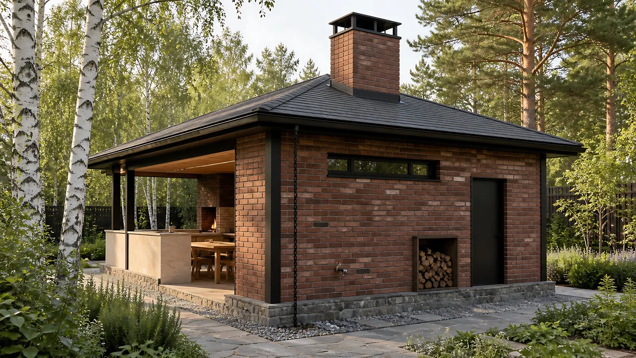 Мангальная зона «Классическая кухня» 4×5 м — вид с обратной стороны