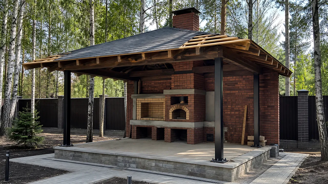 Мангальная зона «Классическая кухня» 4×5 м — противопожарные узлы