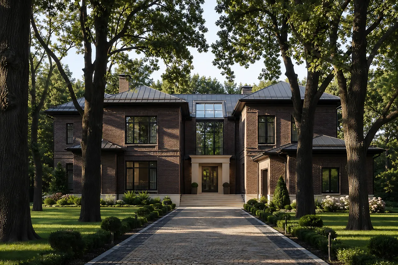 Кирпичный дом «Наследие» 14×12 м — внешний вид