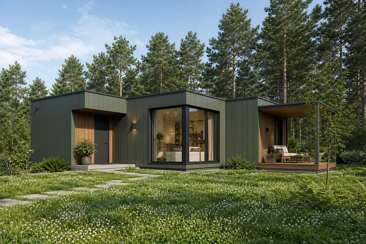 Модульный дом «Клевер» 8×8 м — внешний вид