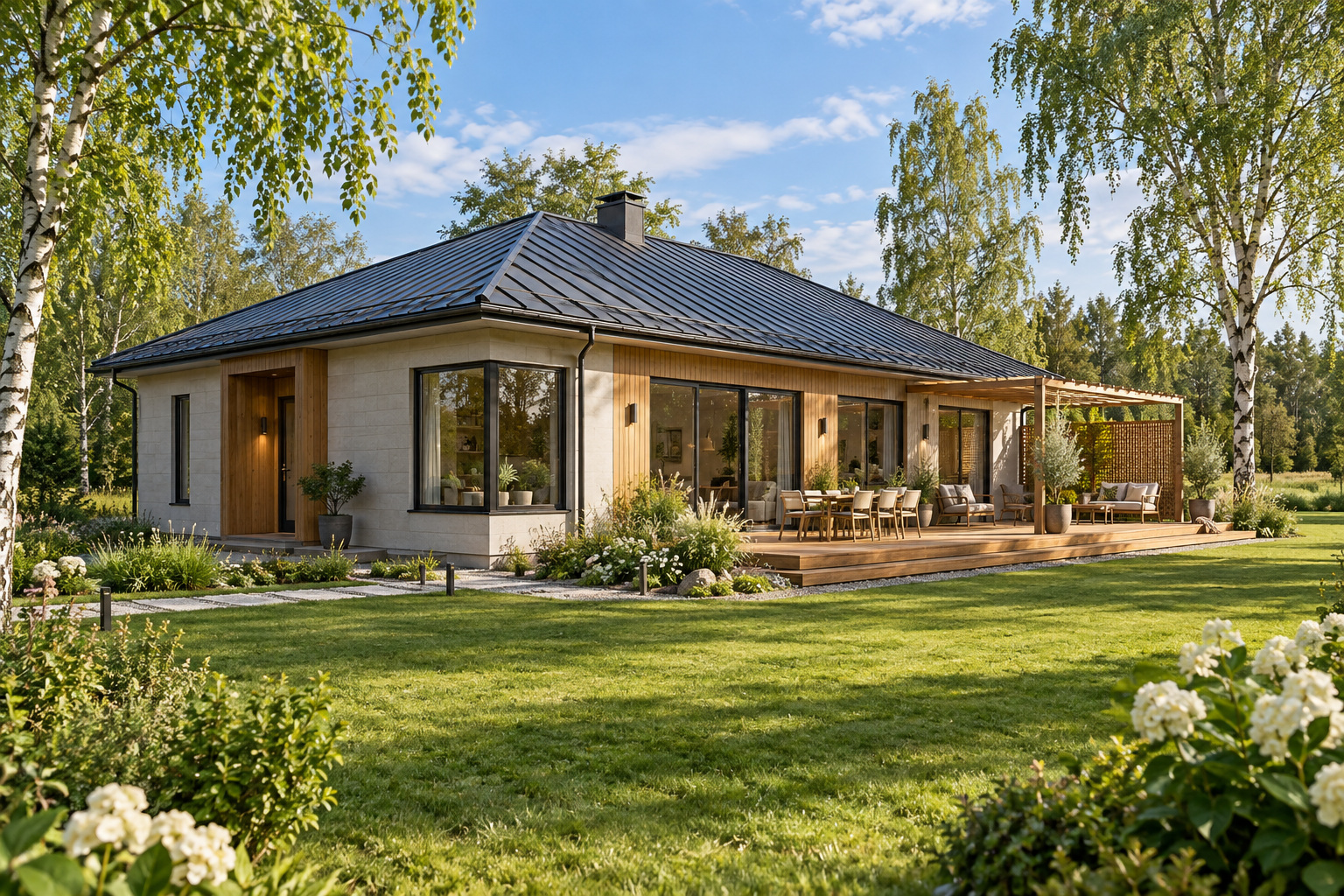 Каркасный дом «Берёзовая аллея» 12×10 м