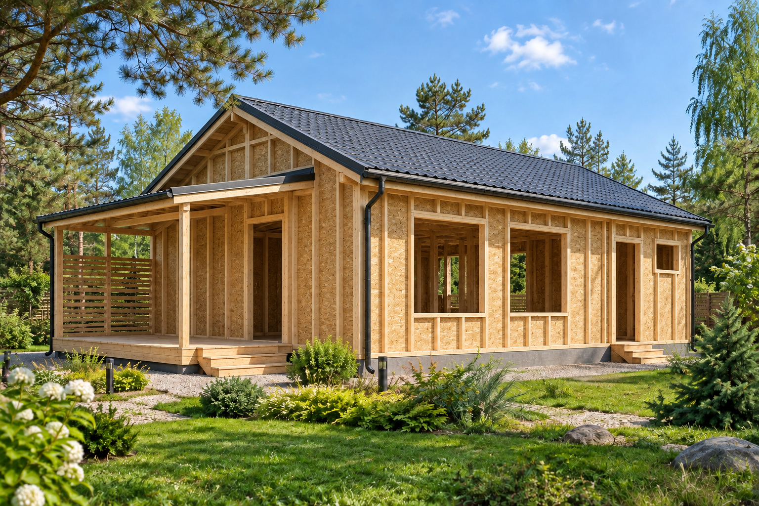 Дом Зелёный отдых8×7 — каркас и кровля